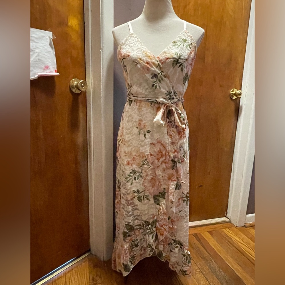 Floral Wrap Maxi Dress - Soft Pink & Green